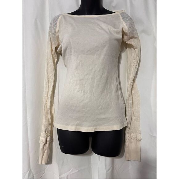 Nice Free People Women's Size Small beautiful design long sleeve Top Cream Good - Picture 1 of 8
